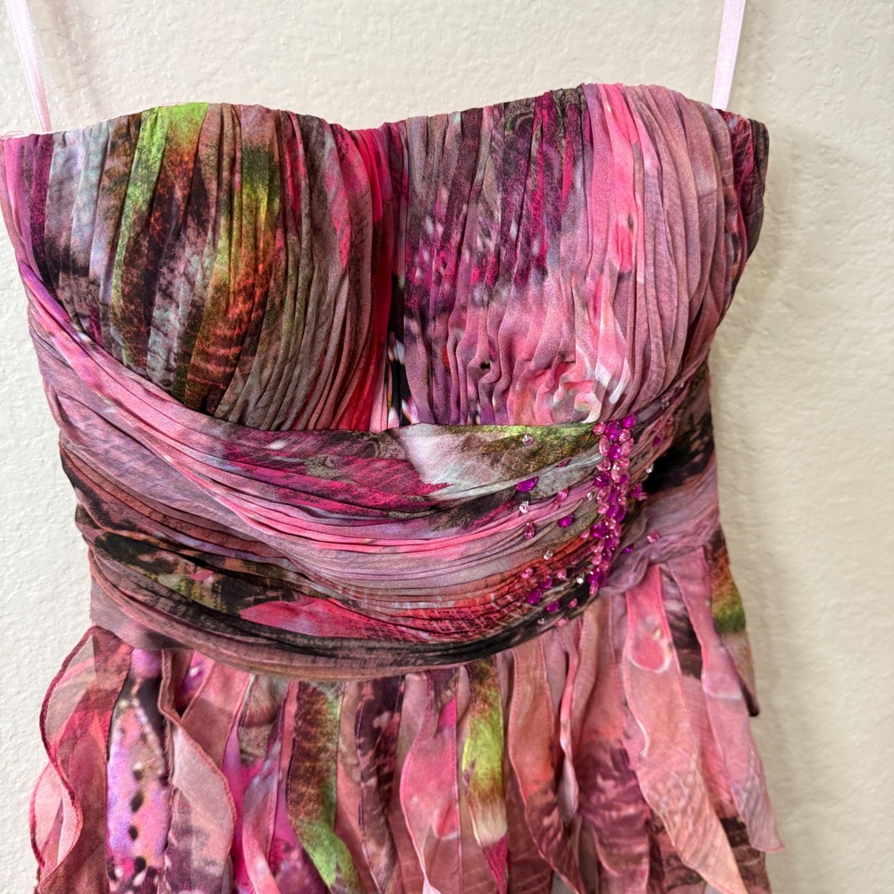Cache Strapless Ruffle Mini Dress Pink Purple Floral Y2K Fantasy Fairycore Sz 4 - Picture 6 of 13